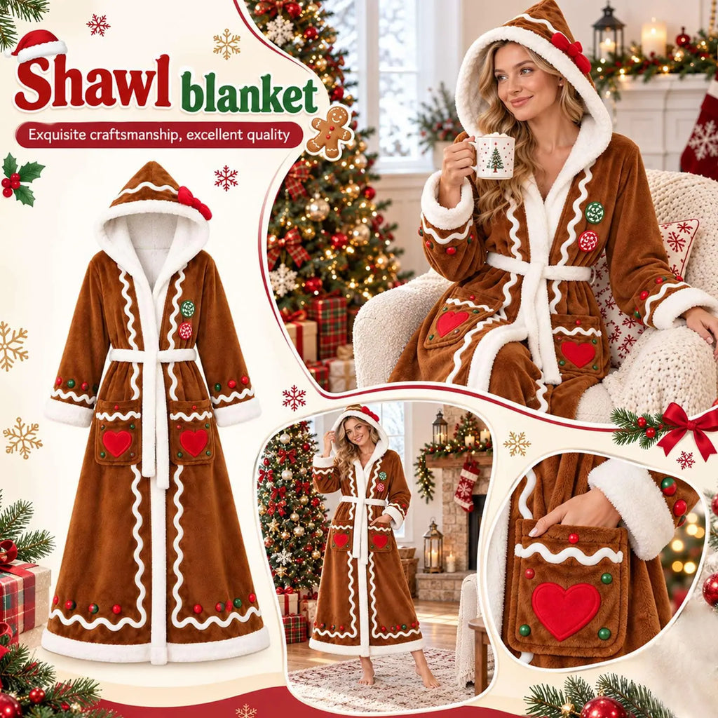 Gingerbread Christmas Hooded Robe Blanket
