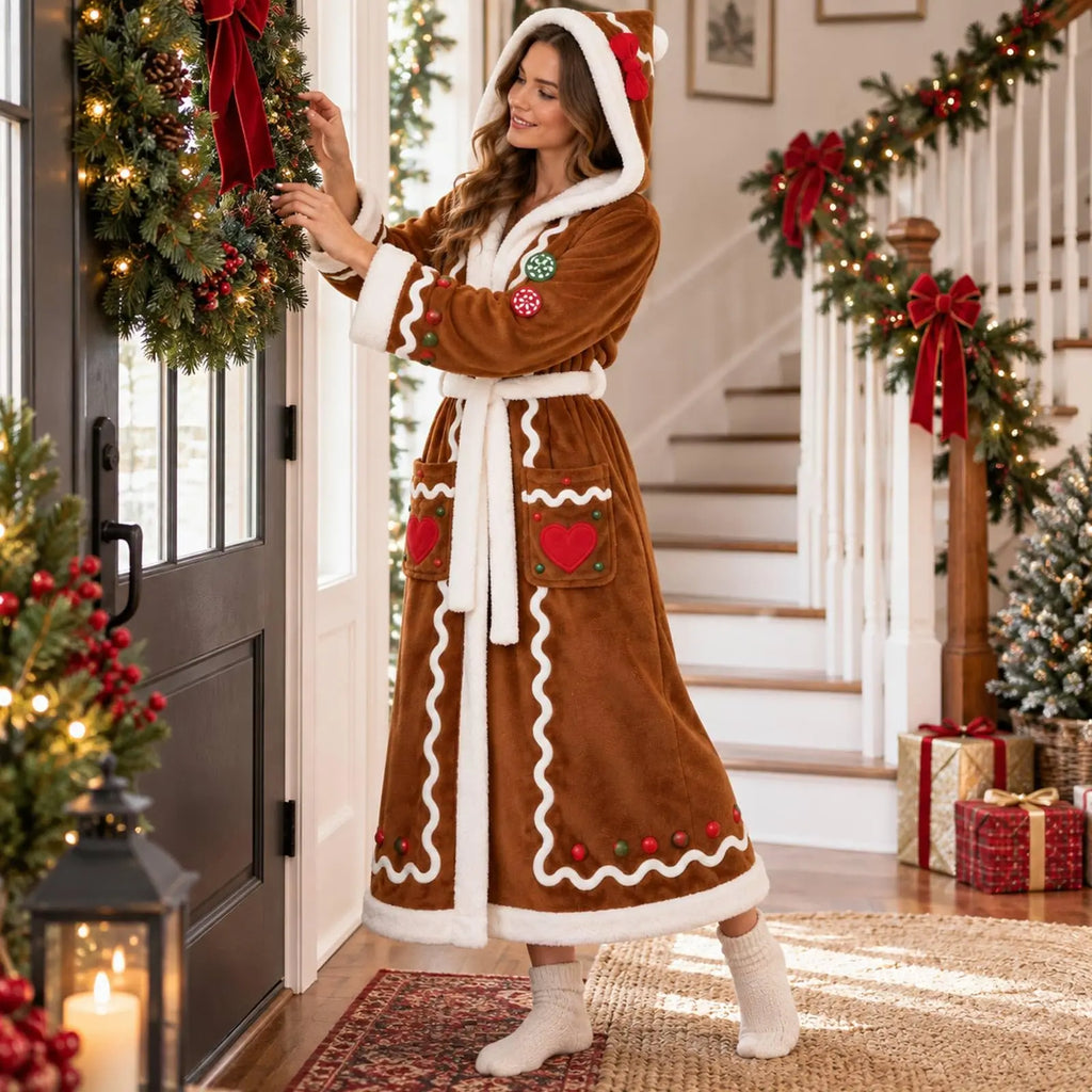 Gingerbread Christmas Hooded Robe Blanket